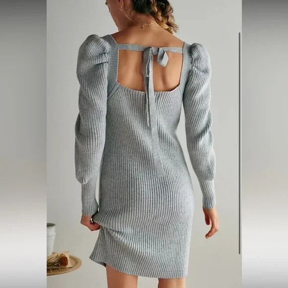 WAYF Puff Sleeve Mini Sweater Dress - Picture 2 of 6